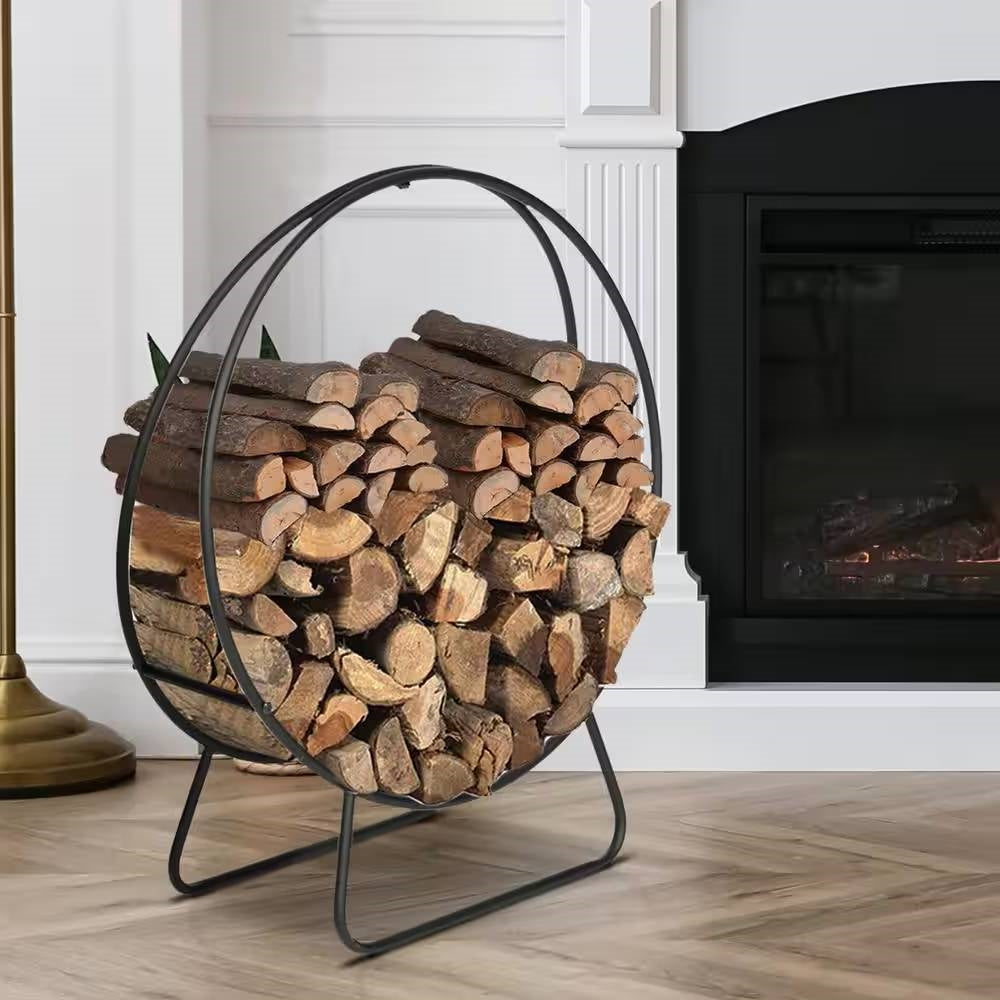 Indoor/Outdoor 2-ft. Round Black Powder-Coated Steel Firewood Log Rack - Tampa Home & Garden Store