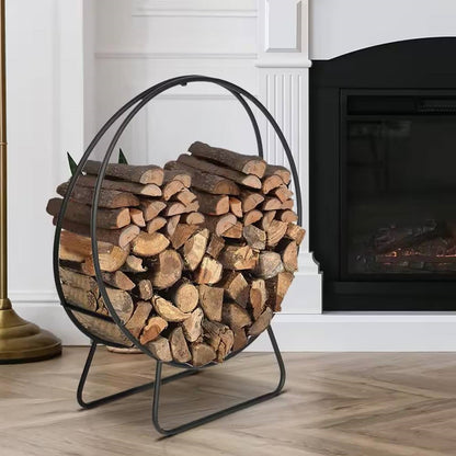 Indoor/Outdoor 2-ft. Round Black Powder-Coated Steel Firewood Log Rack - Tampa Home & Garden Store