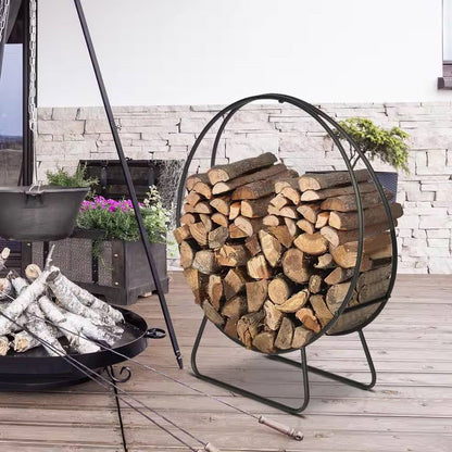 Indoor/Outdoor 2-ft. Round Black Powder-Coated Steel Firewood Log Rack - Tampa Home & Garden Store