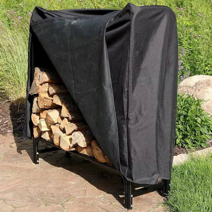 Indoor/Outdoor 4-Ft. Black Metal Firewood Rack with Cover - Tampa Home & Garden Store
