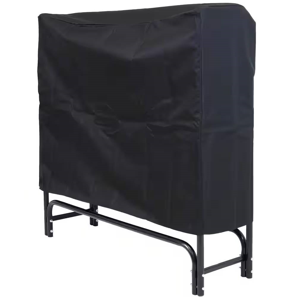 Indoor/Outdoor 4-Ft. Black Metal Firewood Rack with Cover - Tampa Home & Garden Store