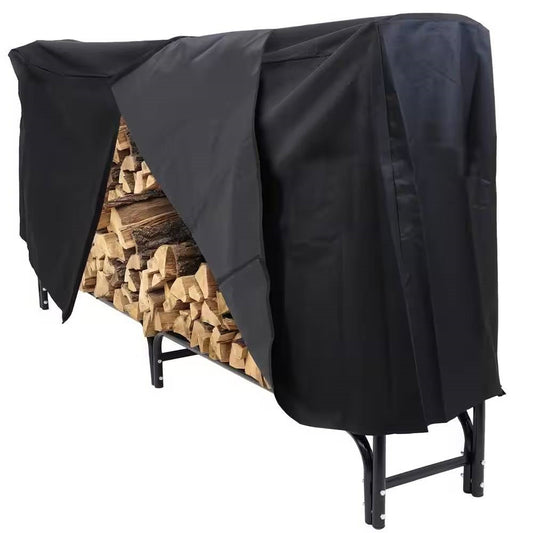 Indoor/Outdoor 8-ft. Black Metal Firewood Rack with Cover - Tampa Home & Garden Store
