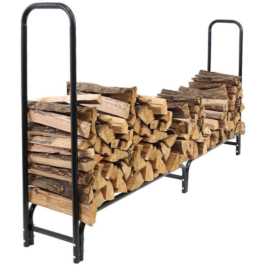 Indoor/Outdoor 8-ft. Black Metal Firewood Rack with Cover - Tampa Home & Garden Store