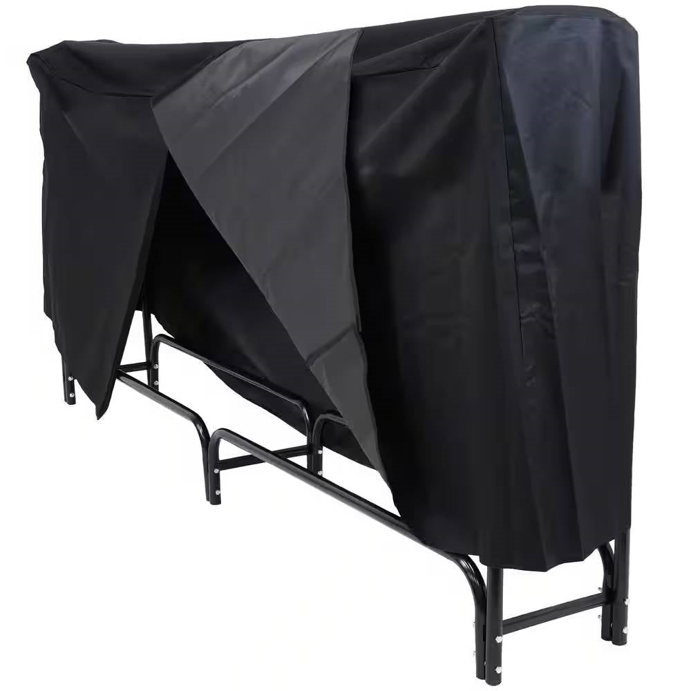 Indoor/Outdoor 8-ft. Black Metal Firewood Rack with Cover - Tampa Home & Garden Store