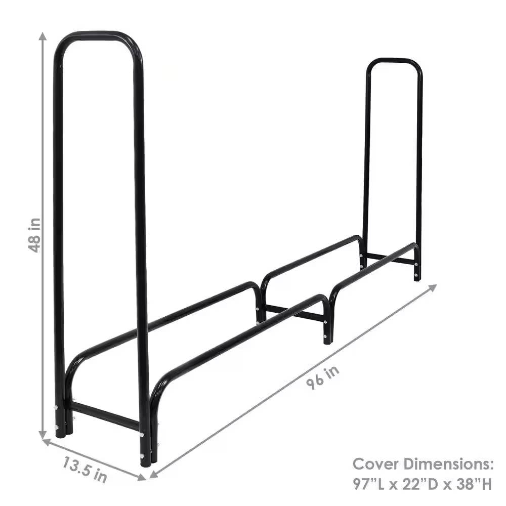 Indoor/Outdoor 8-ft. Black Metal Firewood Rack with Cover - Tampa Home & Garden Store