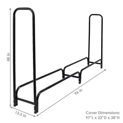 Indoor/Outdoor 8-ft. Black Metal Firewood Rack with Cover - Tampa Home & Garden Store