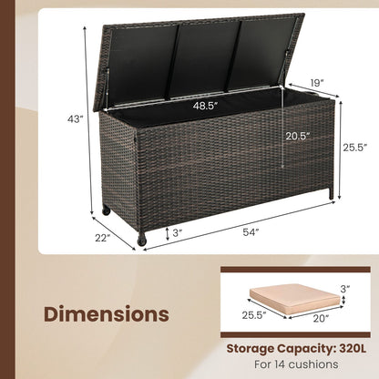 Indoor Outdoor 85 Gallon Storage Container with Waterproof Liner and Universal Wheels-Brown