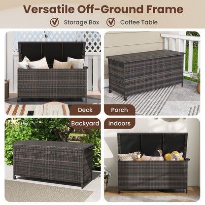 Indoor Outdoor 85 Gallon Storage Container with Waterproof Liner and Universal Wheels-Brown