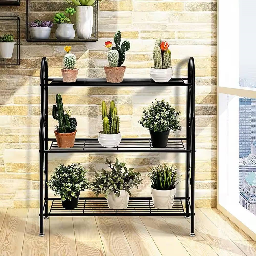 Indoor/Outdoor Black Metal 3-Tier Bookcase Plant Stand Shelving Rack - Tampa Home & Garden Store