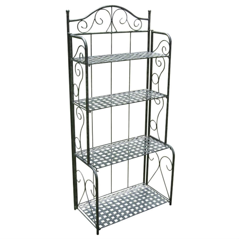 Indoor Outdoor Folding Black Metal Bakers Rack with 4-Tier Lattice Shelves - Tampa Home & Garden Store