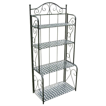 Indoor Outdoor Folding Black Metal Bakers Rack with 4-Tier Lattice Shelves - Tampa Home & Garden Store