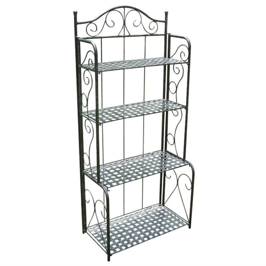 Indoor Outdoor Folding Black Metal Bakers Rack with 4-Tier Lattice Shelves - Tampa Home & Garden Store