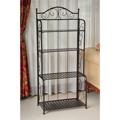 Indoor / Outdoor Folding Iron 4-Shelf Bakers Rack in Bronze with Lattice Shelves - Tampa Home & Garden Store