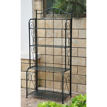 Indoor / Outdoor Folding Iron 4-Shelf Bakers Rack in Bronze with Lattice Shelves - Tampa Home & Garden Store