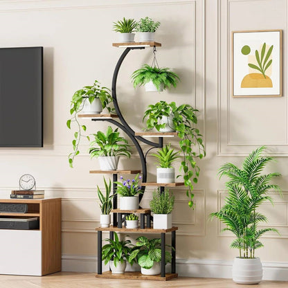 Indoor Plant Stand with Black Metal Frame and Wood Finish Shelves - Tampa Home & Garden Store
