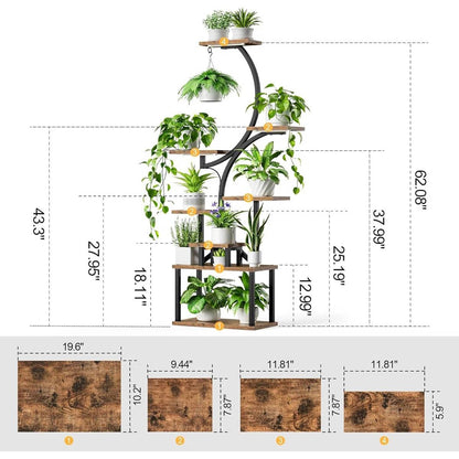 Indoor Plant Stand with Black Metal Frame and Wood Finish Shelves - Tampa Home & Garden Store
