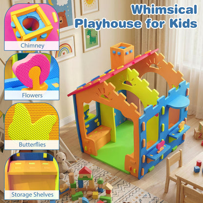 Indoor Cottage Playset with Roof and Chimney for Creative Play