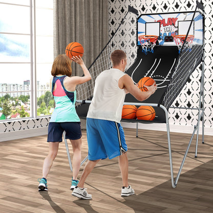 Basketball arcade game with dual hoops and a backboard; players shoot orange balls indoors on Tampa Home & Garden Store