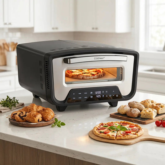 Costway electric pizza oven for 12-inch pizzas with 8 presets, black exterior on Tampa Home & Garden Store