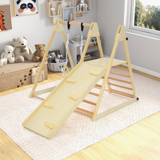 5-in-1 Indoor Jungle Gym Foldable Climber Playset with Fun Slide and Adjustable Swing - Tampa Home & Garden Store