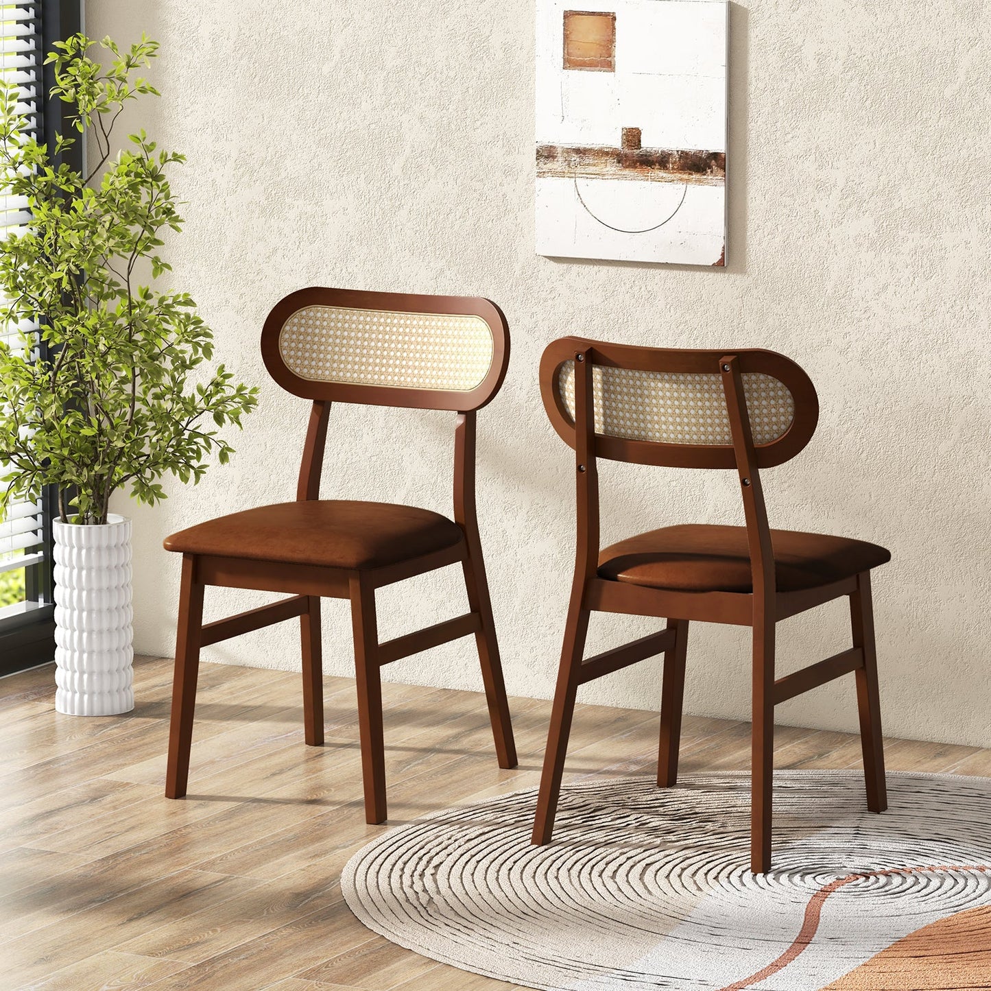 Indoor Mid Century Wood Dining Chairs Set of 2 for Dining Room