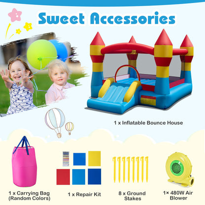 3-in-1 Kids Bouncer with Slide with 480W Blower for Yard