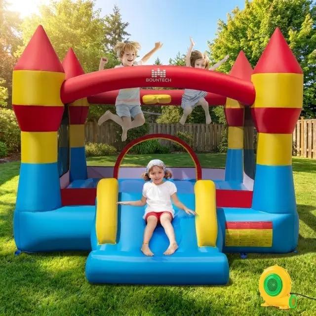 Inflatable Bounce House with Slide and Hoop