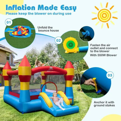 Inflatable Bounce House with Slide and Hoop