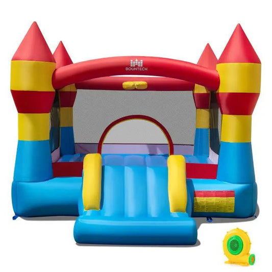 DirectDeals Inflatable Bounce House with Slide and Basketball Hoop bright blue red yellow towers on Tampa Home & Garden Store