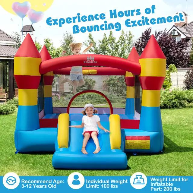 Inflatable Bounce House with Slide and Hoop