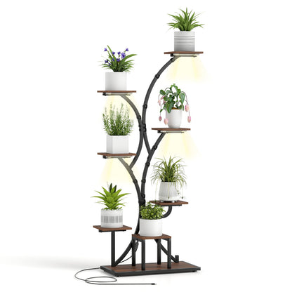 Indoor Plant Stand with Grow Lights 58" Tall 8-Tier Corner Metal Plant Shelf