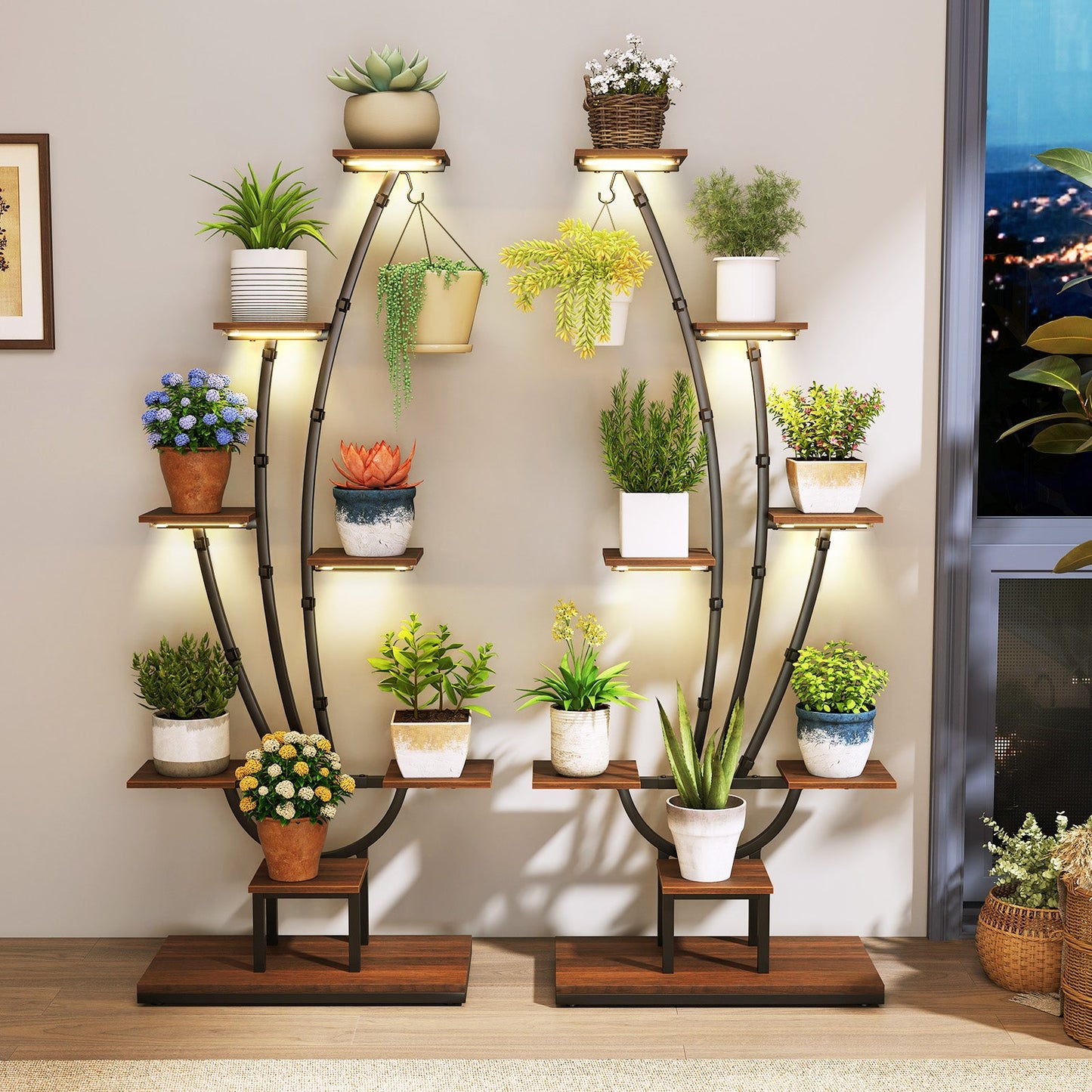 Indoor Plant Stand with Grow Lights Tall 8-Tier Corner Metal Plant Shelf