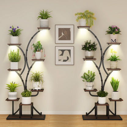 Indoor Plant Stand with Grow Lights 58" Tall 8-Tier Corner Metal Plant Shelf