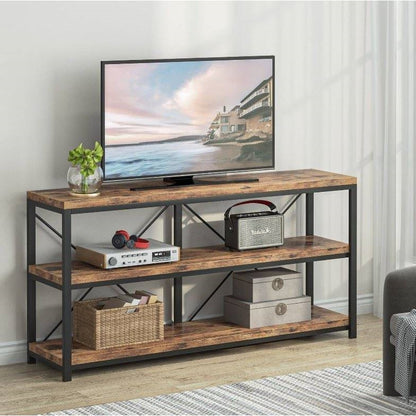 Industrial 55-inch Wood Shelf Console Table with Sturdy Black Metal Frame - Tampa Home & Garden Store