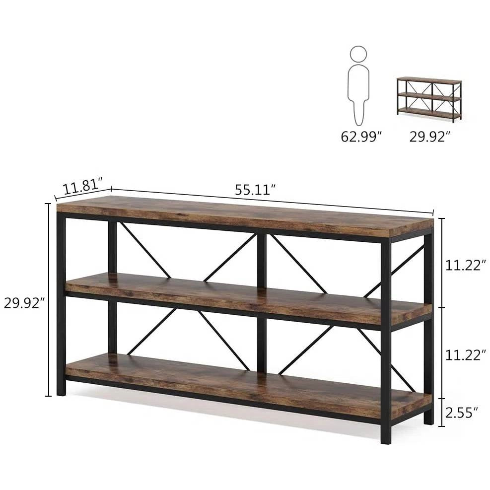 Industrial 55-inch Wood Shelf Console Table with Sturdy Black Metal Frame - Tampa Home & Garden Store