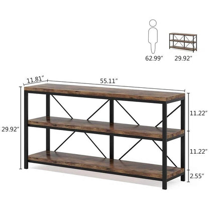 Industrial 55-inch Wood Shelf Console Table with Sturdy Black Metal Frame - Tampa Home & Garden Store