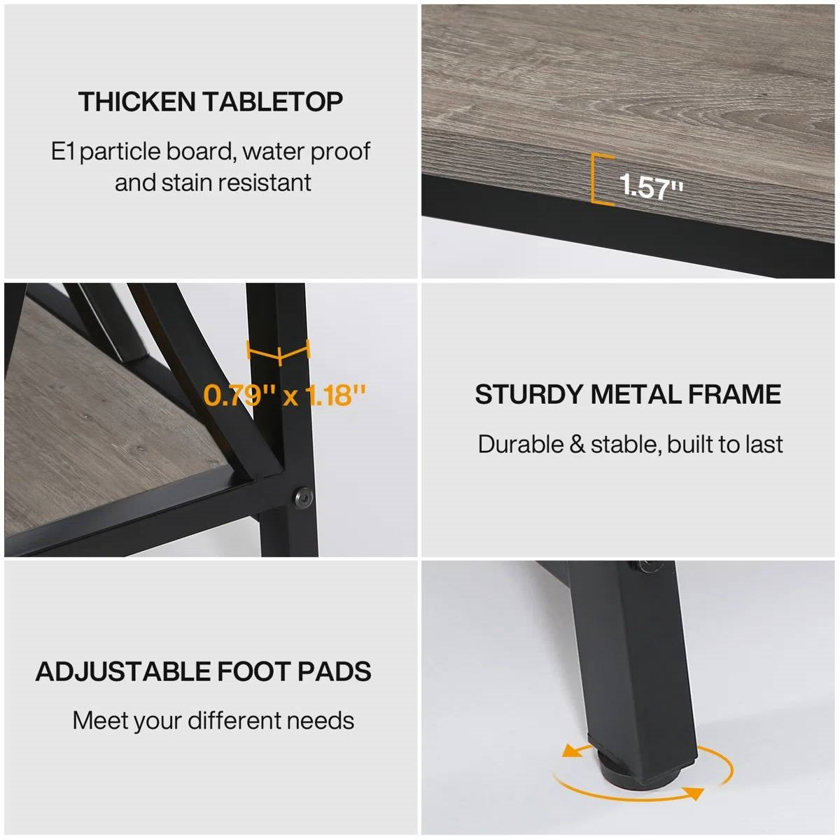 Industrial 70-inch Grey Wood Top Sofa Table with Heavy Duty Black Metal Frame - Tampa Home & Garden Store