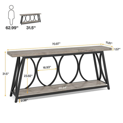 Industrial 70-inch Grey Wood Top Sofa Table with Heavy Duty Black Metal Frame - Tampa Home & Garden Store