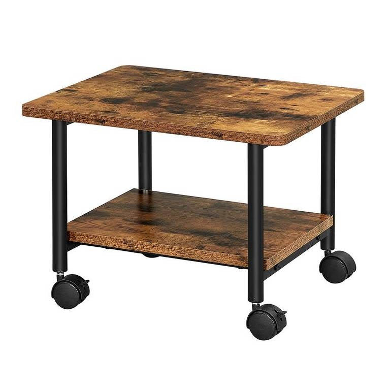 Industrial Black Metal Rustic Wood Printer Stand Cart with Bottom Paper Shelf - Tampa Home & Garden Store