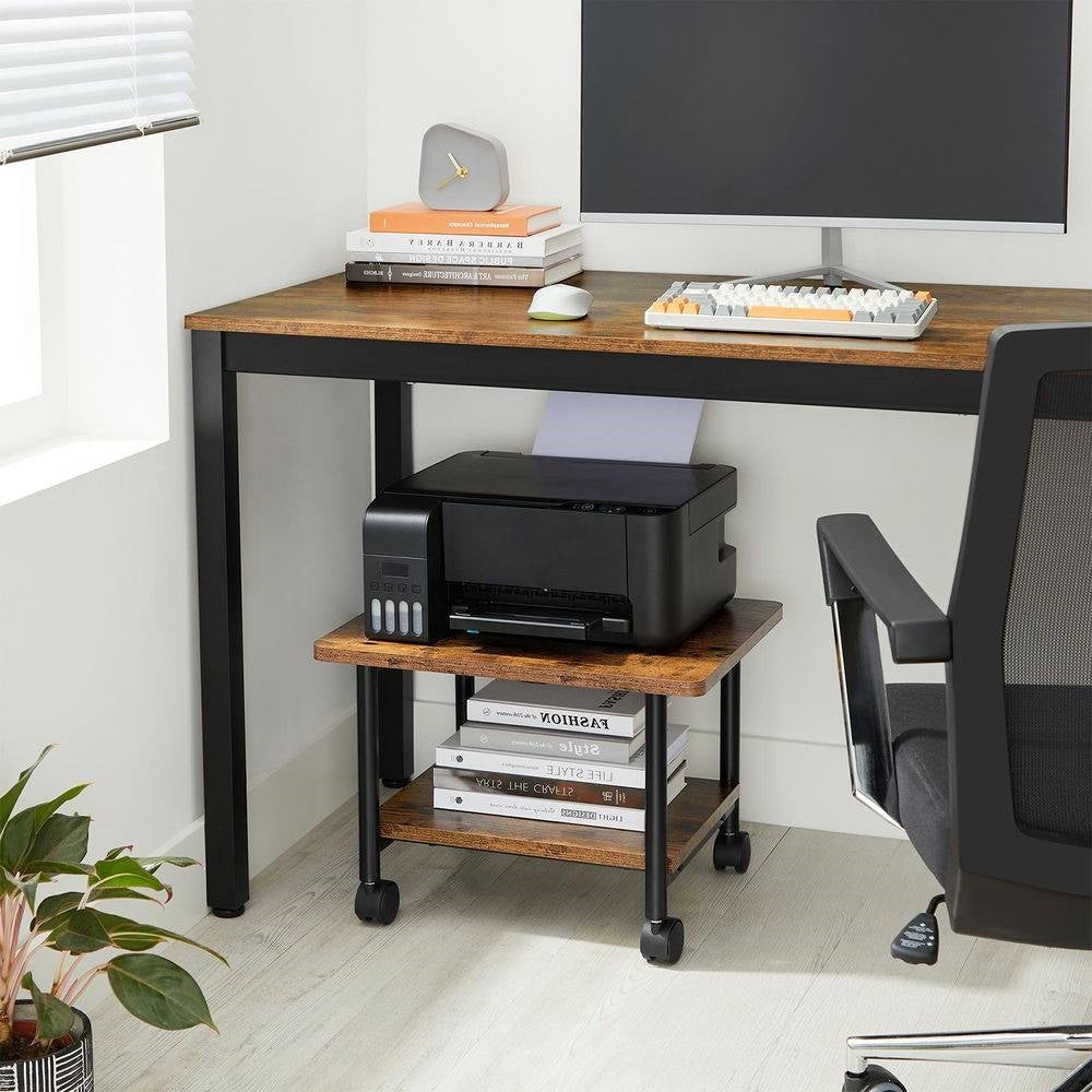 Industrial Black Metal Rustic Wood Printer Stand Cart with Bottom Paper Shelf - Tampa Home & Garden Store