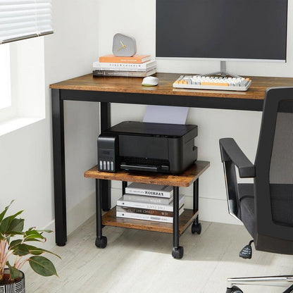 Industrial Black Metal Rustic Wood Printer Stand Cart with Bottom Paper Shelf - Tampa Home & Garden Store