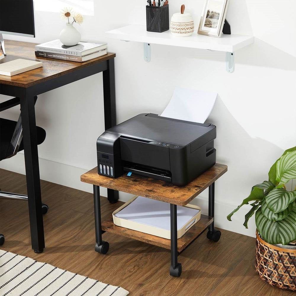 Industrial Black Metal Rustic Wood Printer Stand Cart with Bottom Paper Shelf - Tampa Home & Garden Store