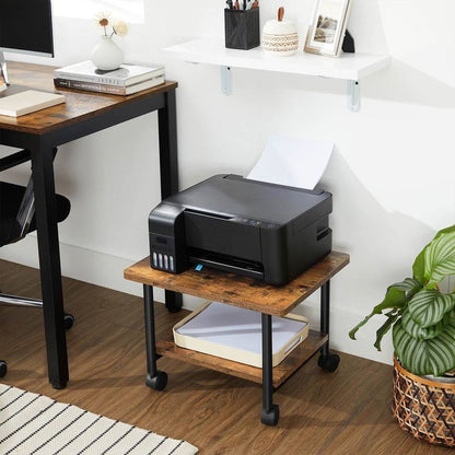 Industrial Black Metal Rustic Wood Printer Stand Cart with Bottom Paper Shelf - Tampa Home & Garden Store