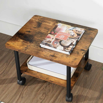 Industrial Black Metal Rustic Wood Printer Stand Cart with Bottom Paper Shelf - Tampa Home & Garden Store