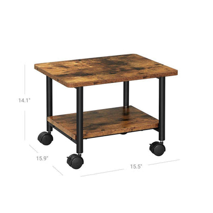 Industrial Black Metal Rustic Wood Printer Stand Cart with Bottom Paper Shelf - Tampa Home & Garden Store