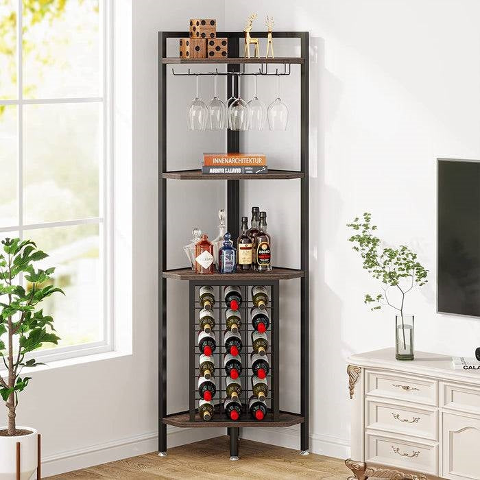 Industrial Corner Wine Rack Storage Shelving Unit with Glass Holders - Tampa Home & Garden Store