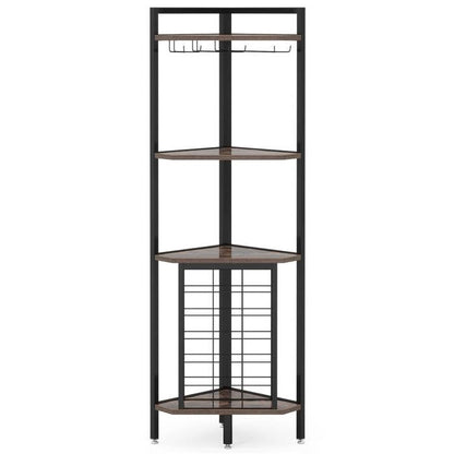 Industrial Corner Wine Rack Storage Shelving Unit with Glass Holders - Tampa Home & Garden Store