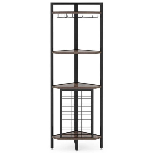 Industrial Corner Wine Rack Storage Shelving Unit with Glass Holders - Tampa Home & Garden Store