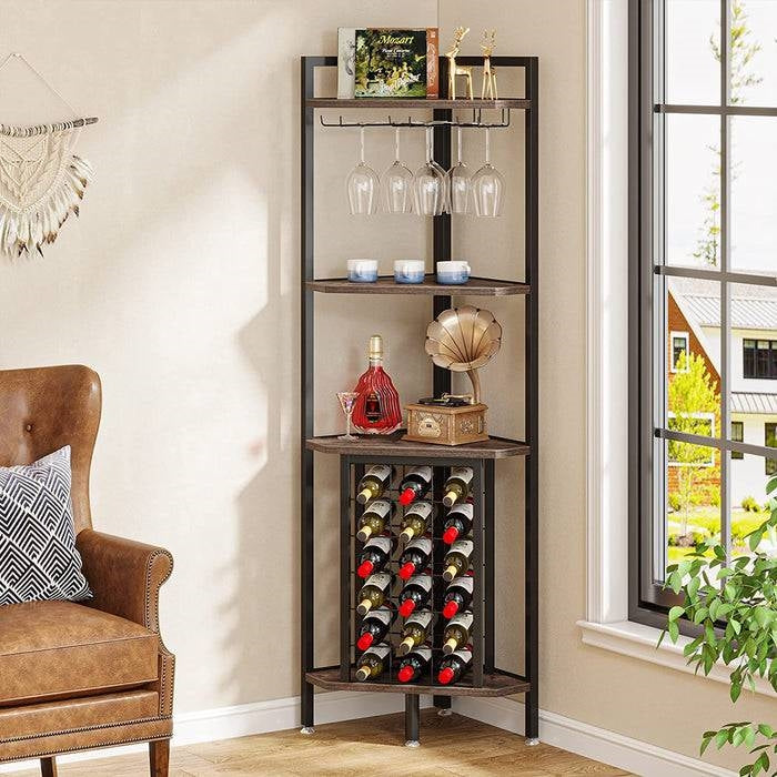Industrial Corner Wine Rack Storage Shelving Unit with Glass Holders - Tampa Home & Garden Store