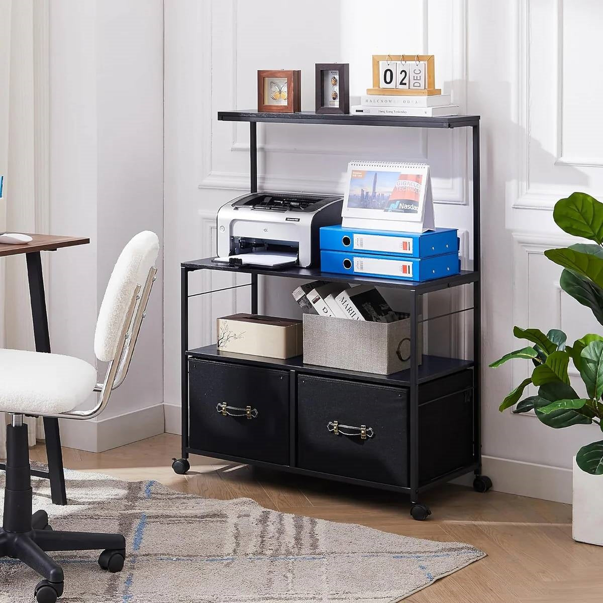 Industrial Modern Black Metal Wood Printer Stand File Cabinet w/ Fabric Drawers - Tampa Home & Garden Store